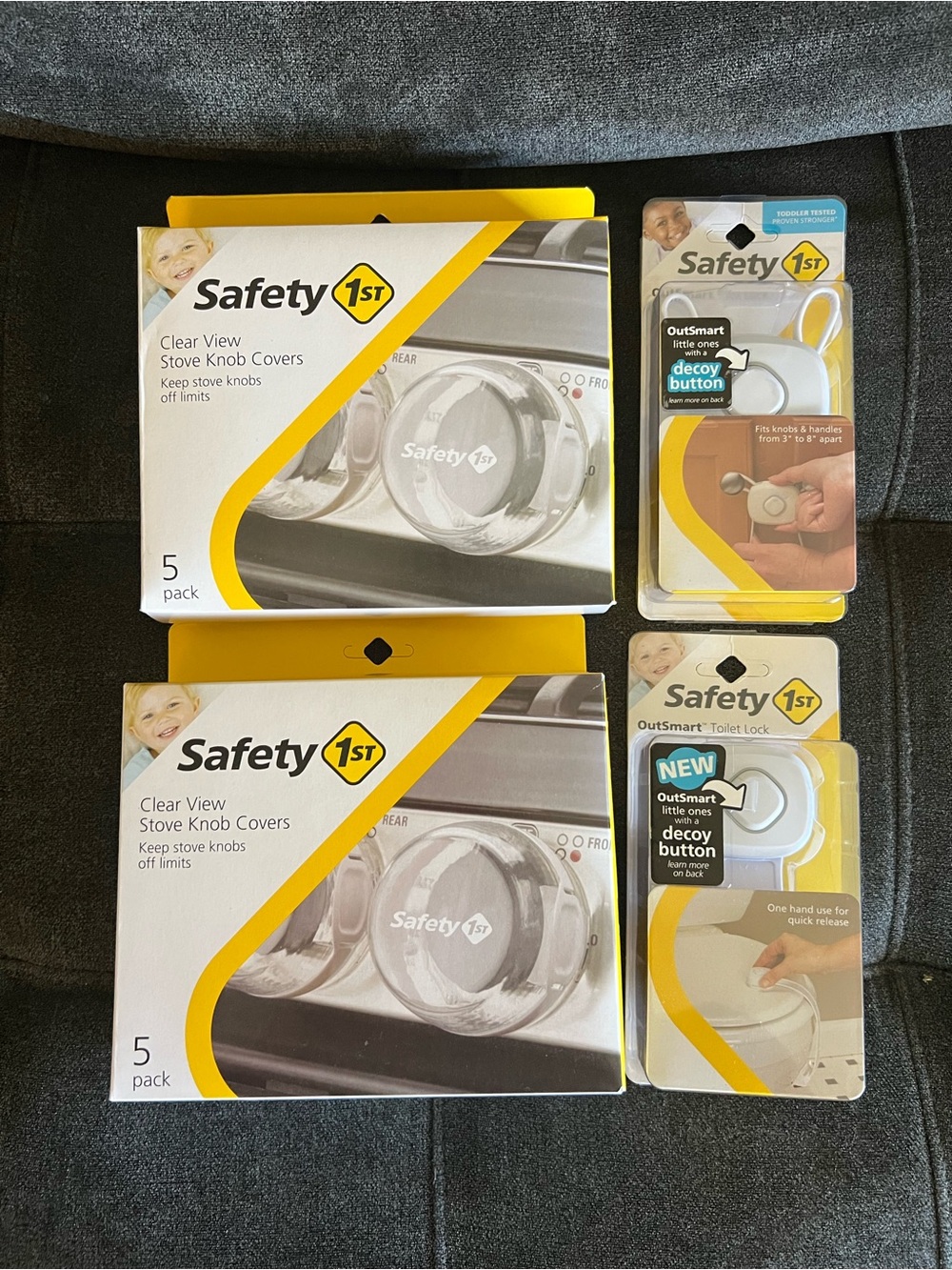Safety 1st Clear View Stove Knob Covers & OutSmart Decoy Button - Child Safety